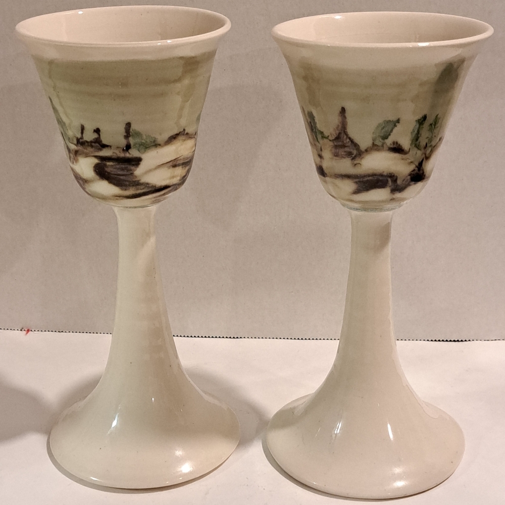 Set Of 2 Studio Art Pottery Goblets Chalices Handmade.